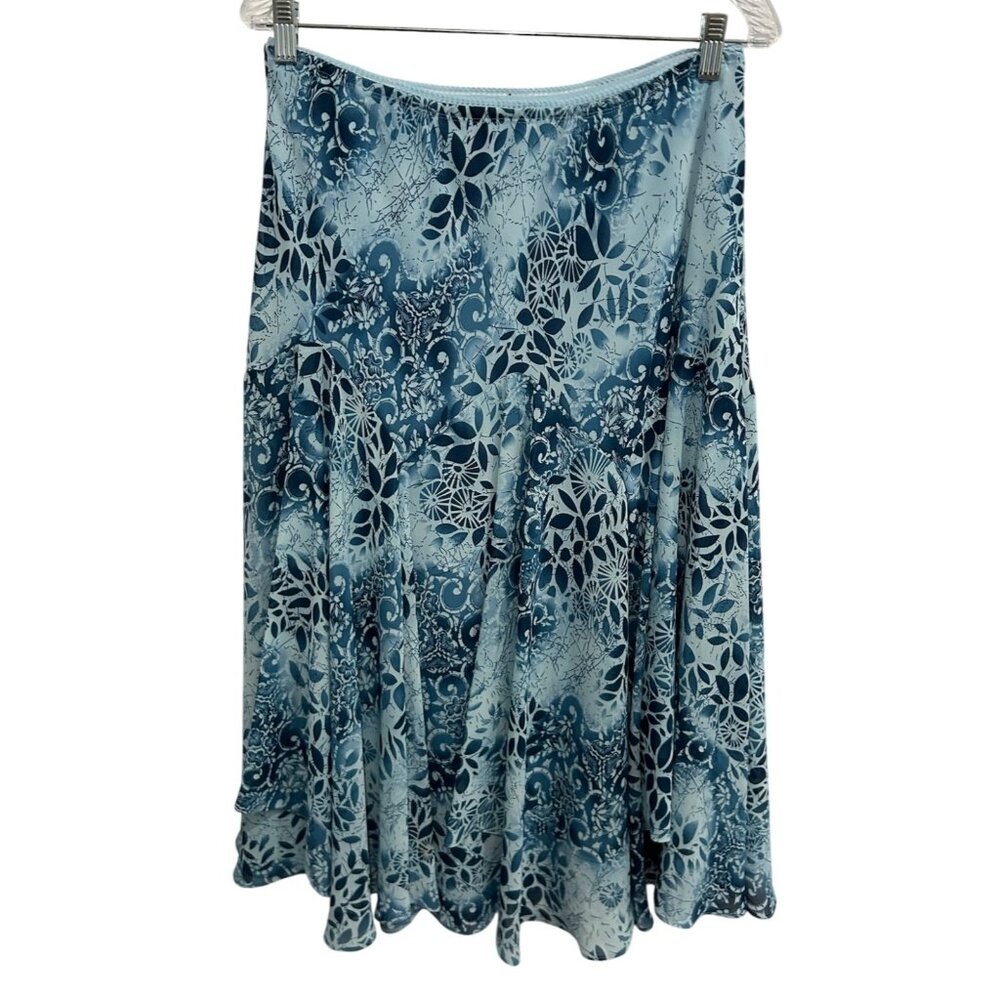 Newsworthy Womens Blue Floral Pattern Elastic Waist Skirt Size L  Cottagecore